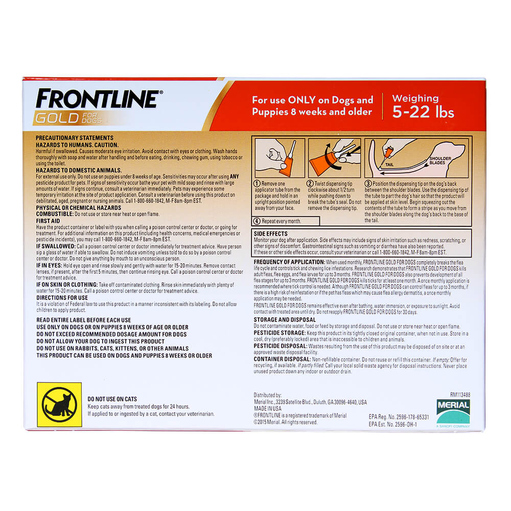 frontline gold for dogs 5-22 lbs orange 3 month