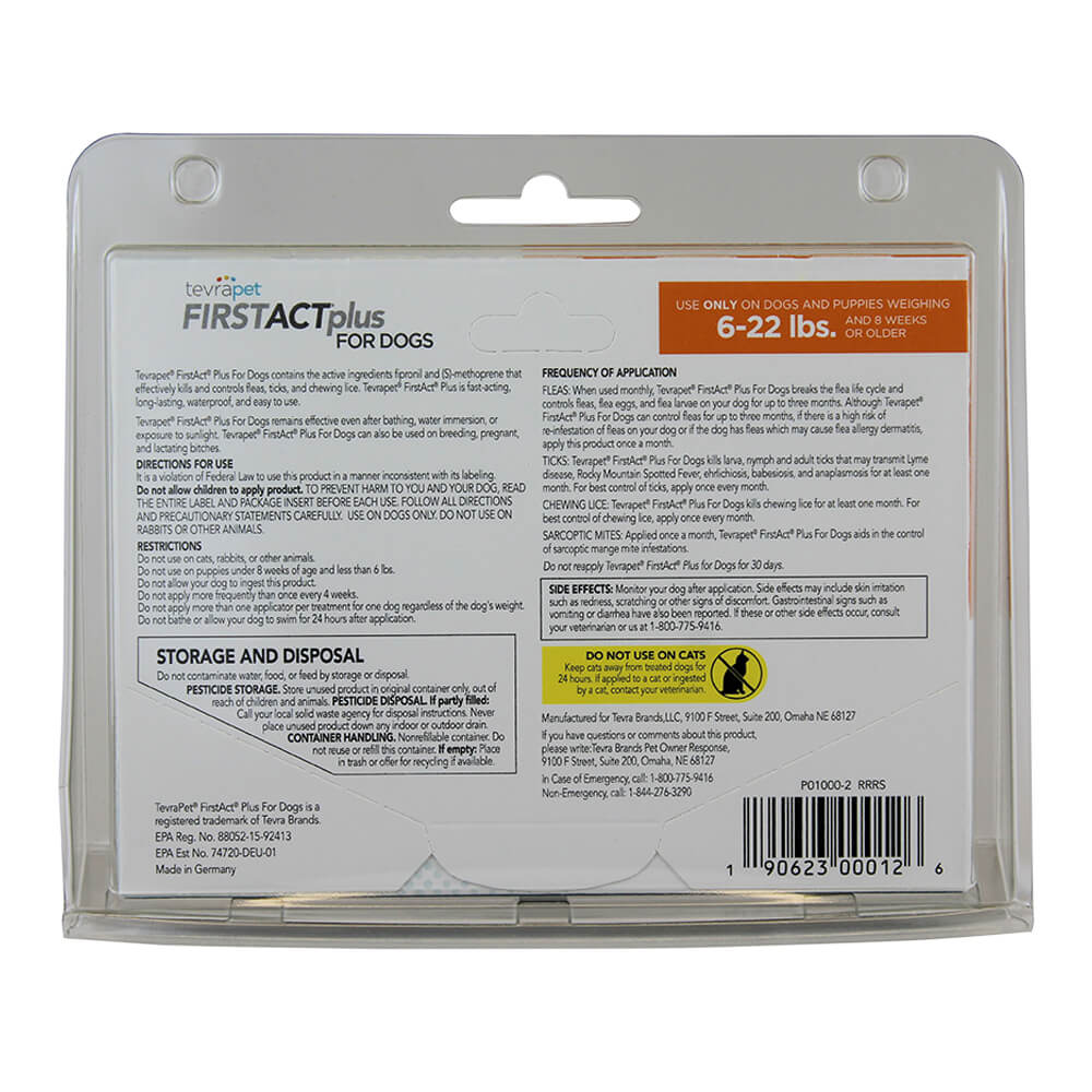 tevrapet firstact plus for dogs 6-22 lbs, 3 month supply