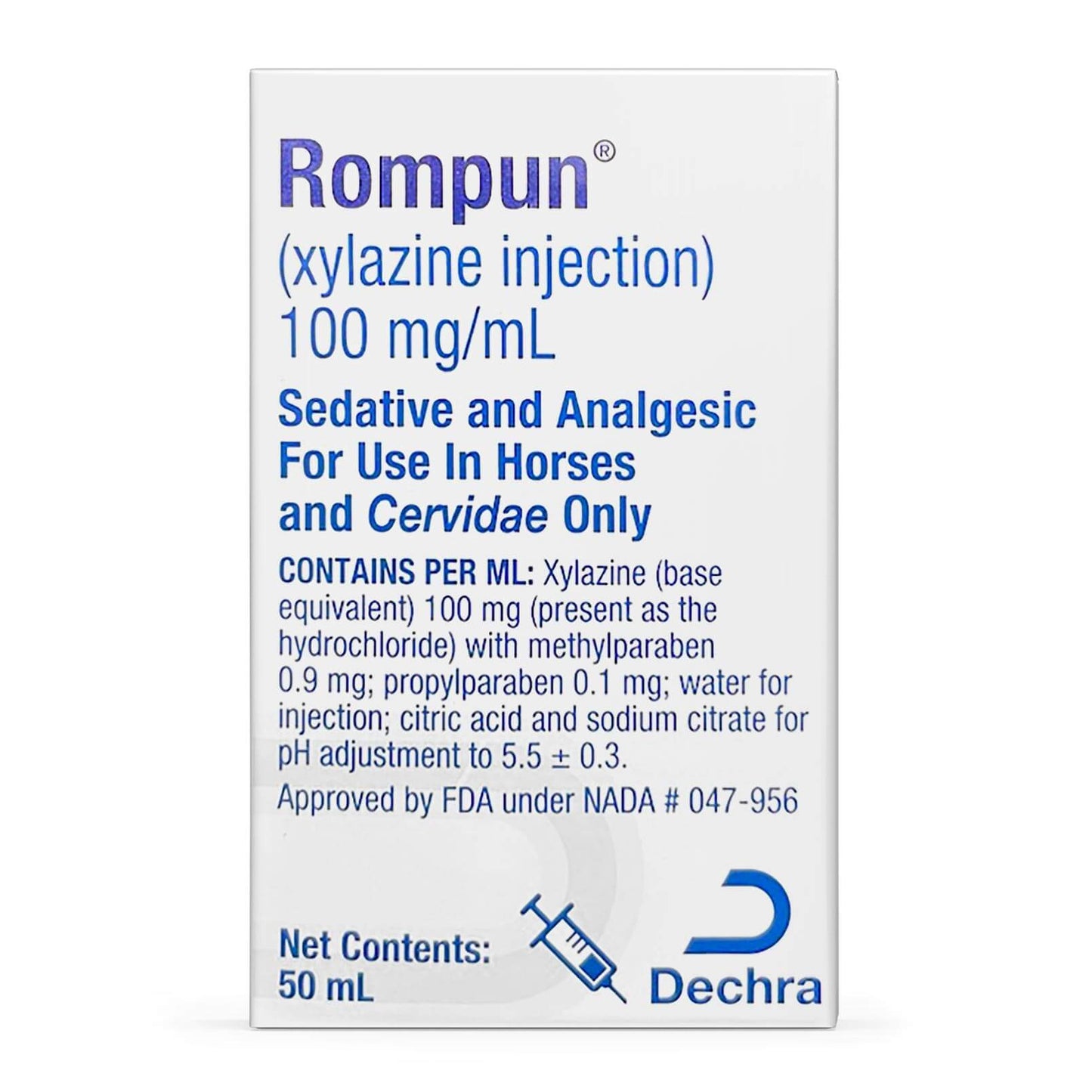rx rompun 100mg/ml injectable x 50ml bottle