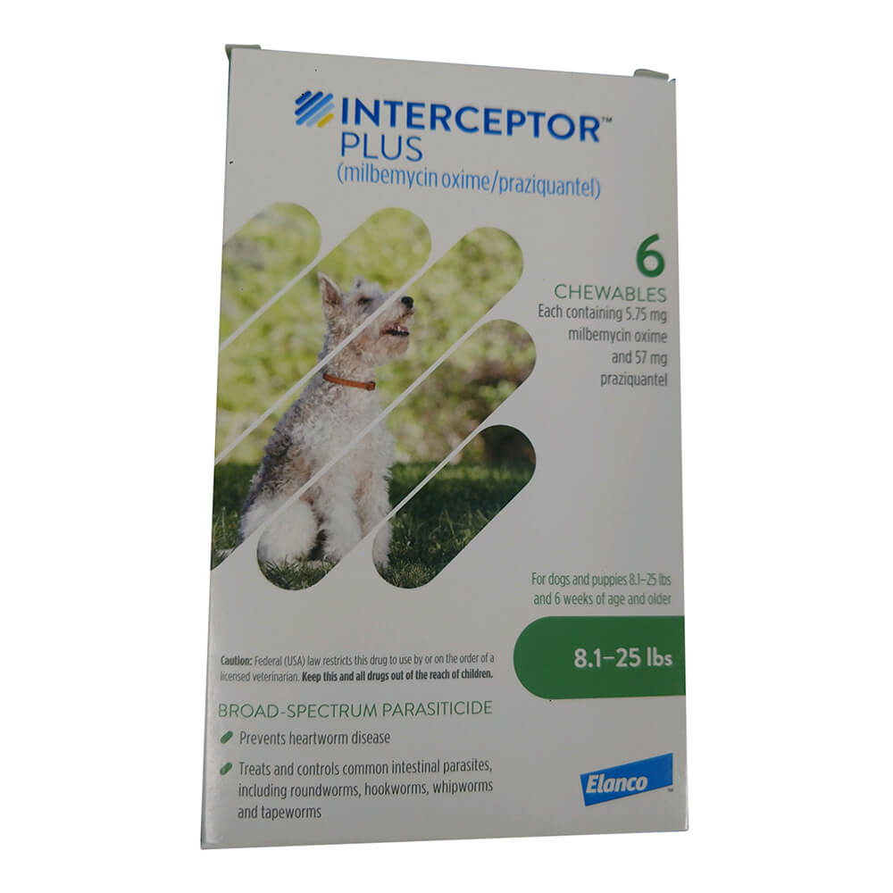 rx interceptor plus 8.1-25lbs (green) x 6 tablets