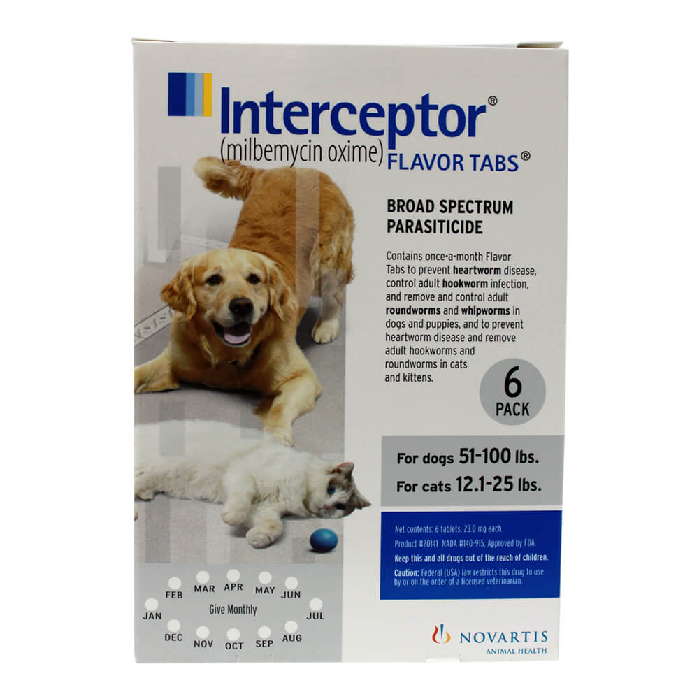 rx interceptor 51-100lbs dog/12.1-25lbs cat x 6 tablets
