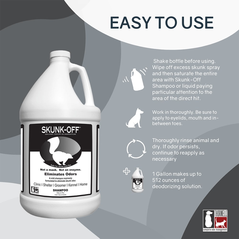 skunk-off skunk odor eliminator shampoo & spray for dogs, cats, clothing & furniture