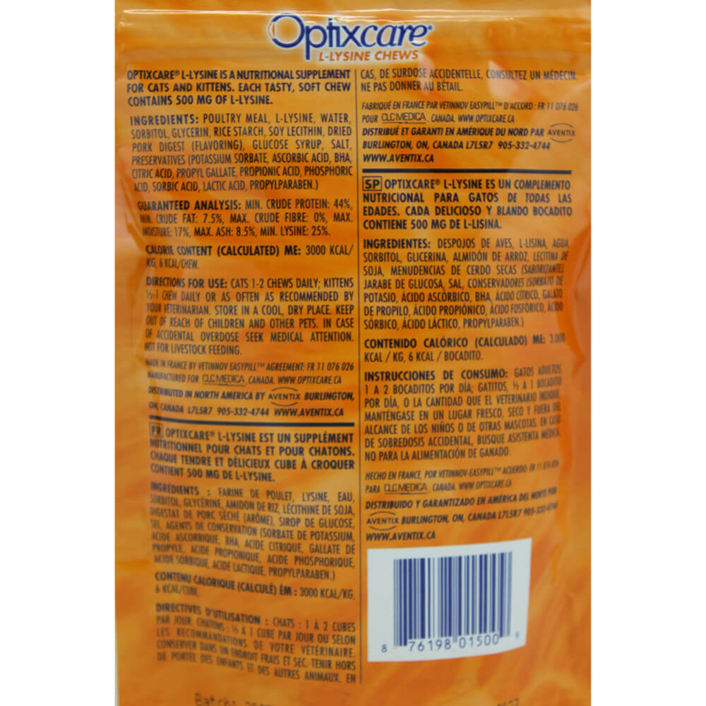 optixcare l-lysine chews for cats & kittens 60 chews