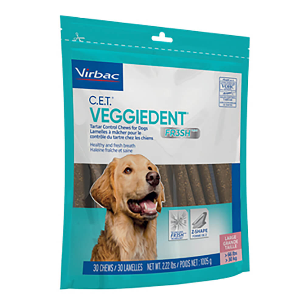 virbac c.e.t. veggiedent fr3sh dental chews, large, 30 ct
