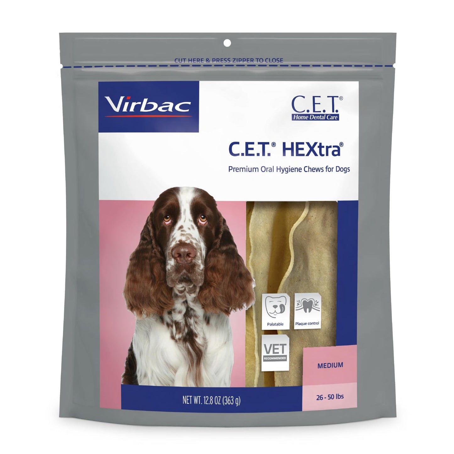 virbac c.e.t. hextra premium dental oral hygiene chews for dogs, 30 ct, large