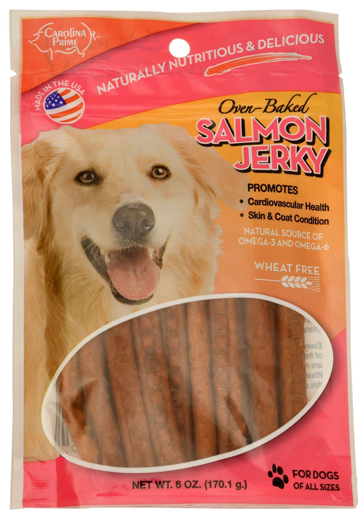 carolina prime oven-baked salmon jerky 6 oz – omega-rich dog treats for health & vitality
