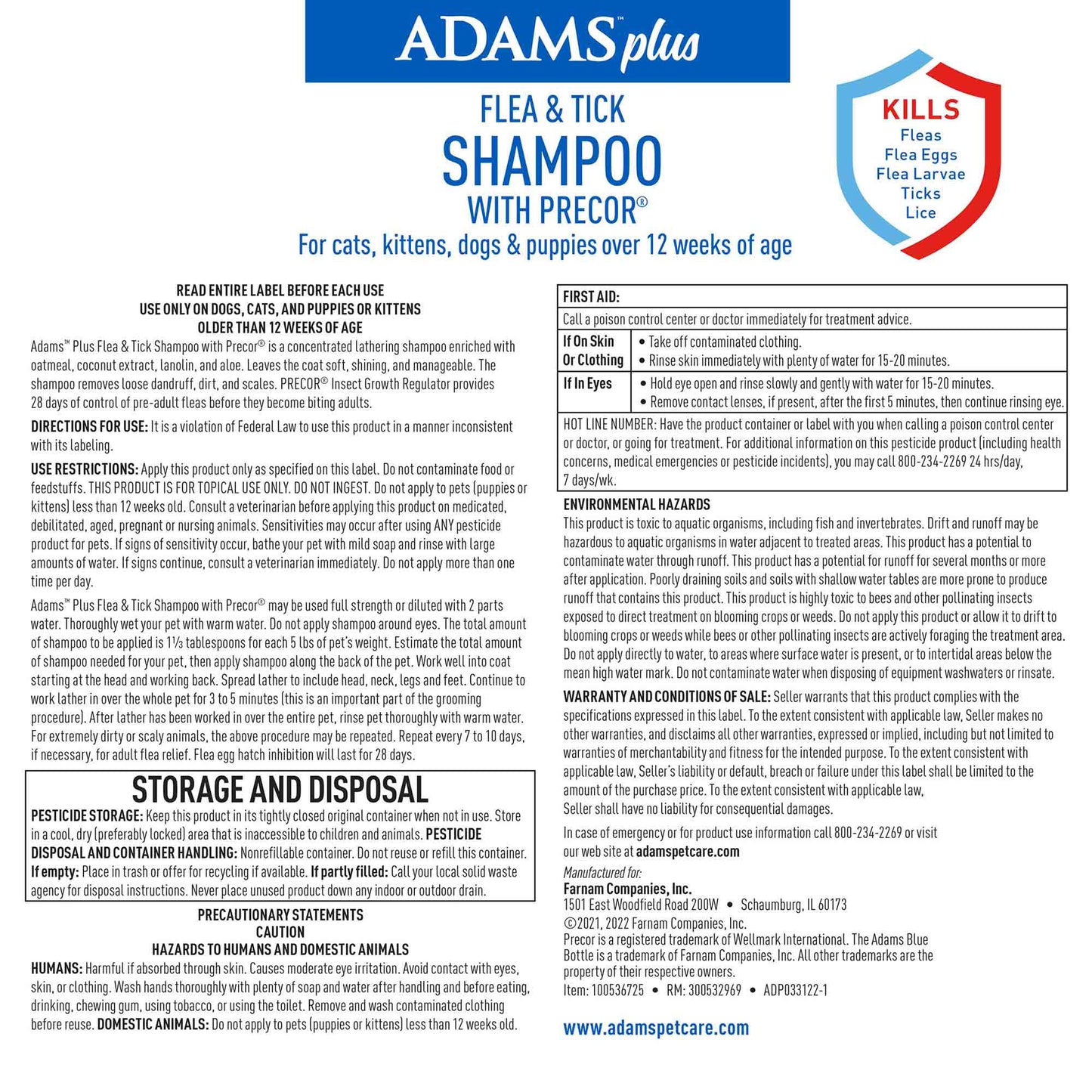 adams plus f/t shampoo w/precor 12oz