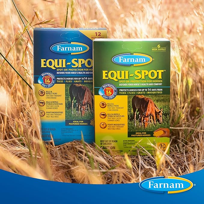 farnam equi-spot, horse fly control, long-lasting protection, 6 applications, 12-week supply for one horse