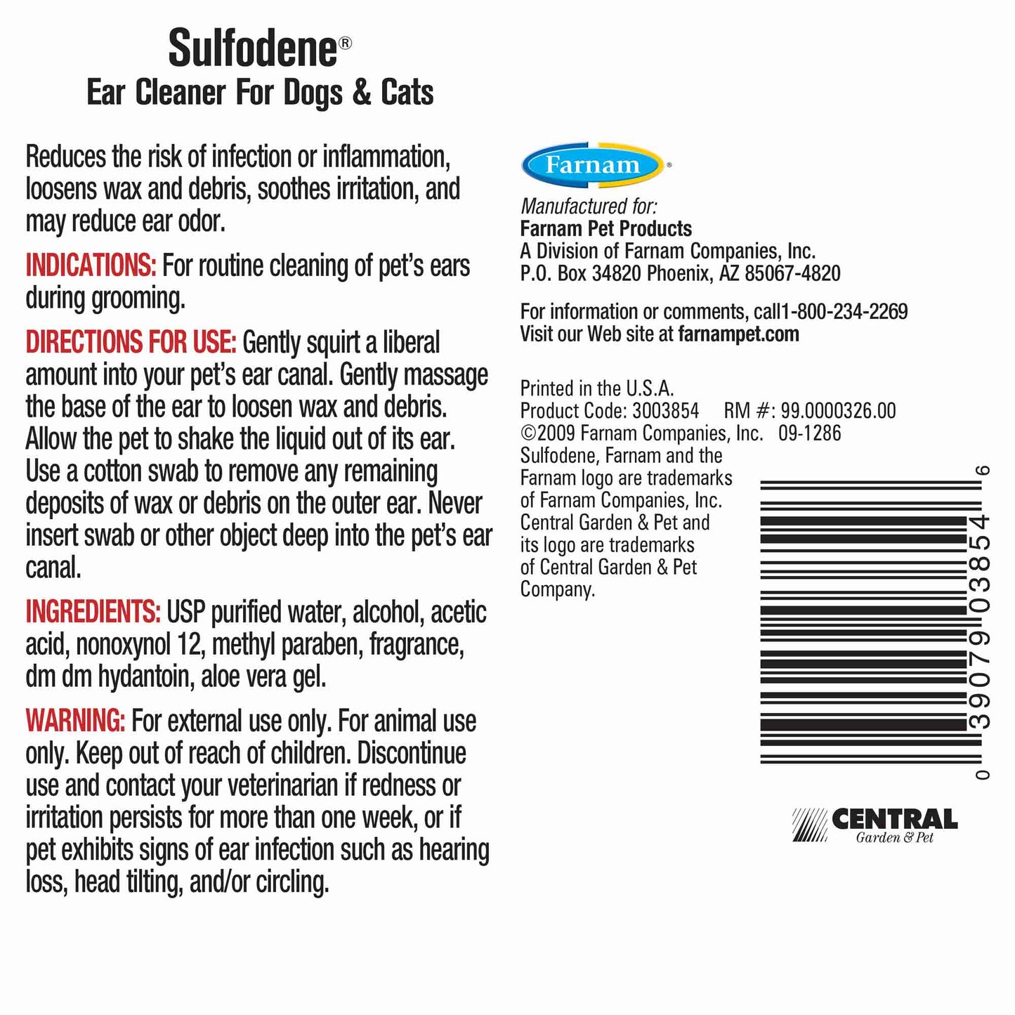 sulfodene ear cleaner antiseptic for dogs and cats, 4 oz