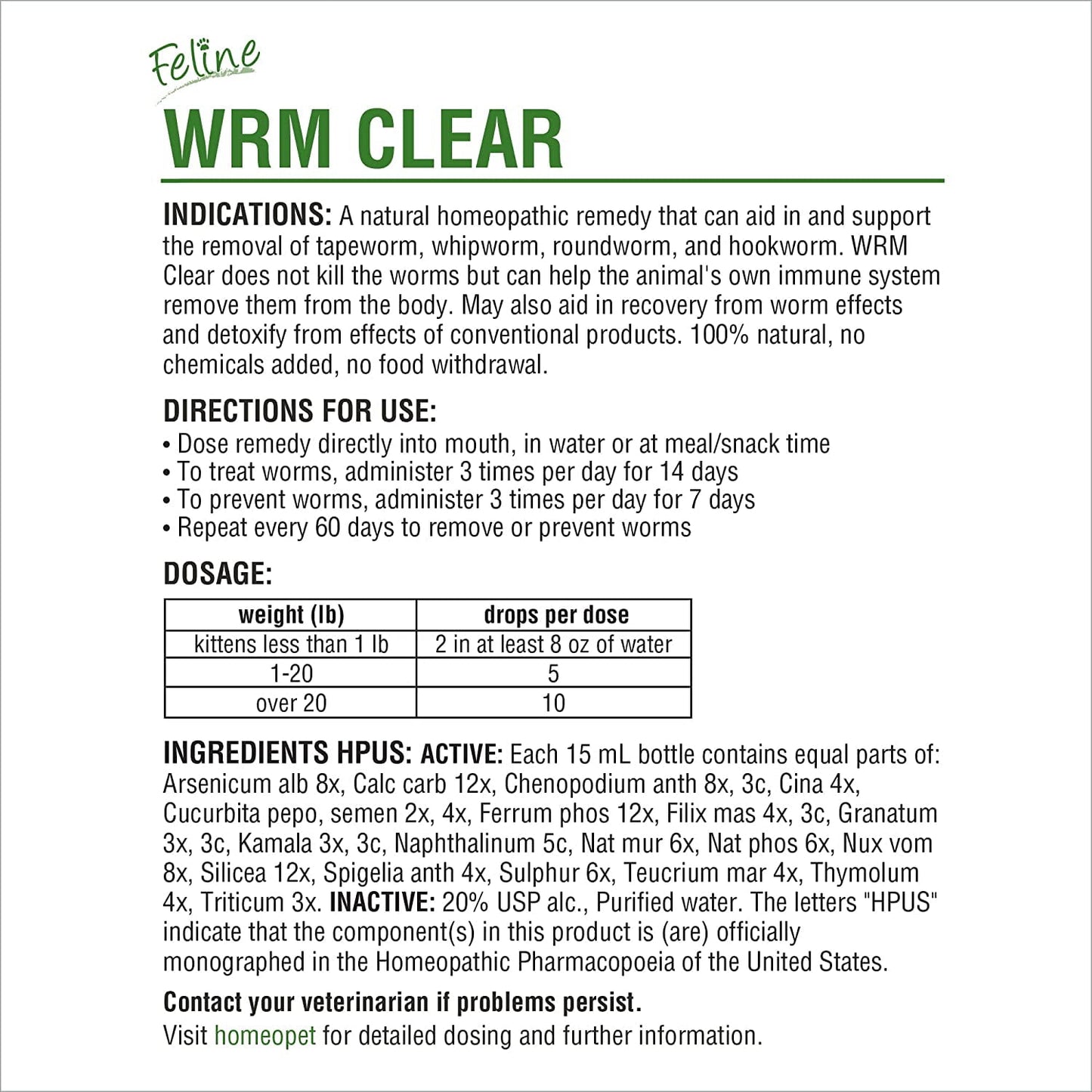homeopet wrm clear feline 15 ml