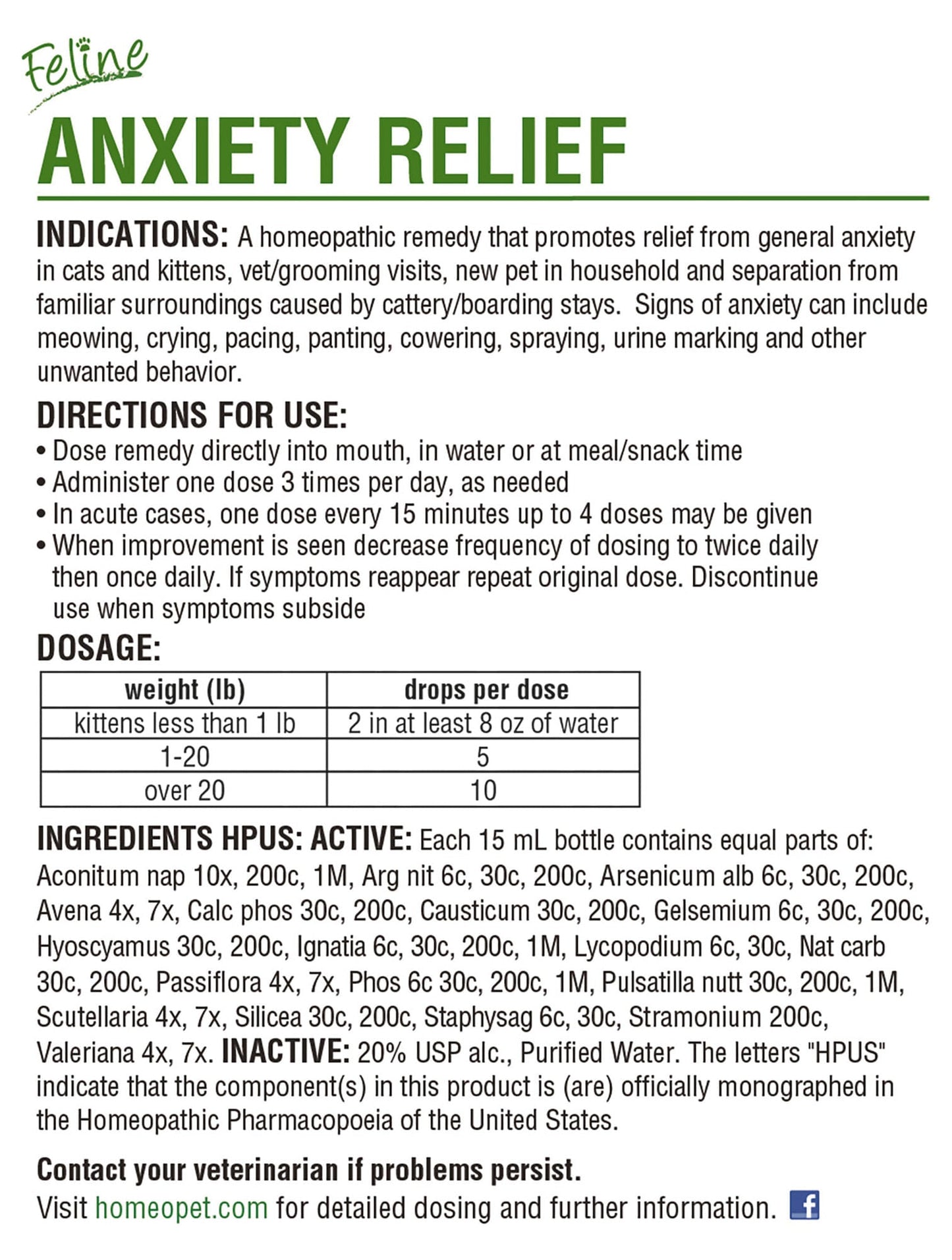 homeopet anxiety relief feline 15 ml
