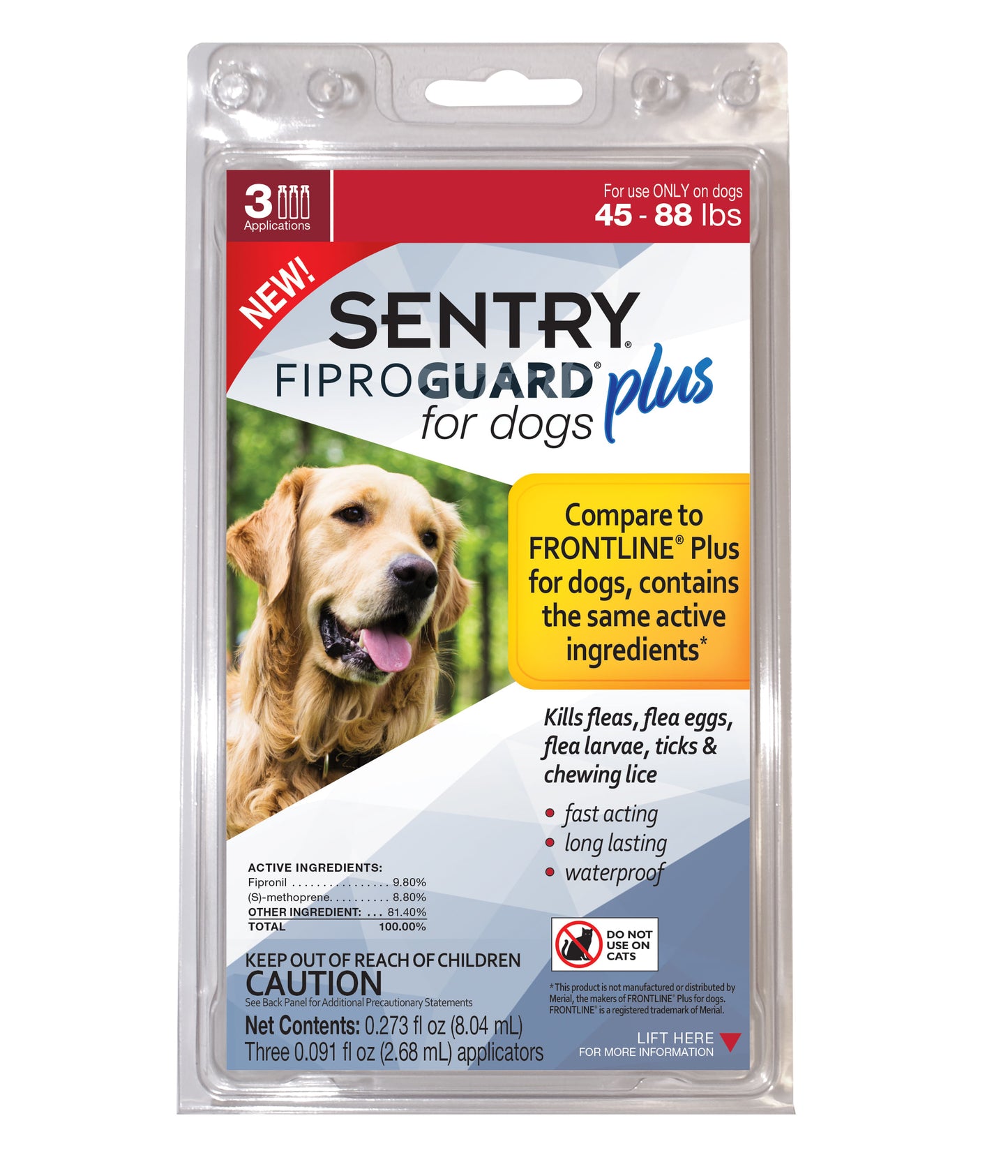 sentry fiproguard plus dog flea & tick spot-on - 45-88 lb. - 3 count