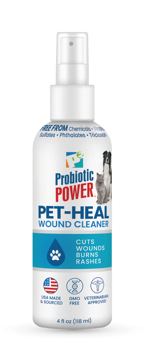 p2 probiotic power pet heal probiotic wound cleaner for dogs & cats, 4 oz - pet skin cleanser spray for hot spot care, cuts, scrapes, surgical sites, organic, vegan, gmo free, kid safe, ph balanced