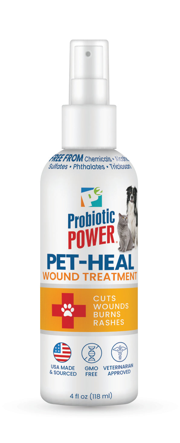 p2 probiotic power pet heal probiotic spray for dogs & cats, natural skin & wound area care formula with bacillus probiotics, coconut surfactant, organic glycerin, ph balanced pet hygiene spray, 4 oz
