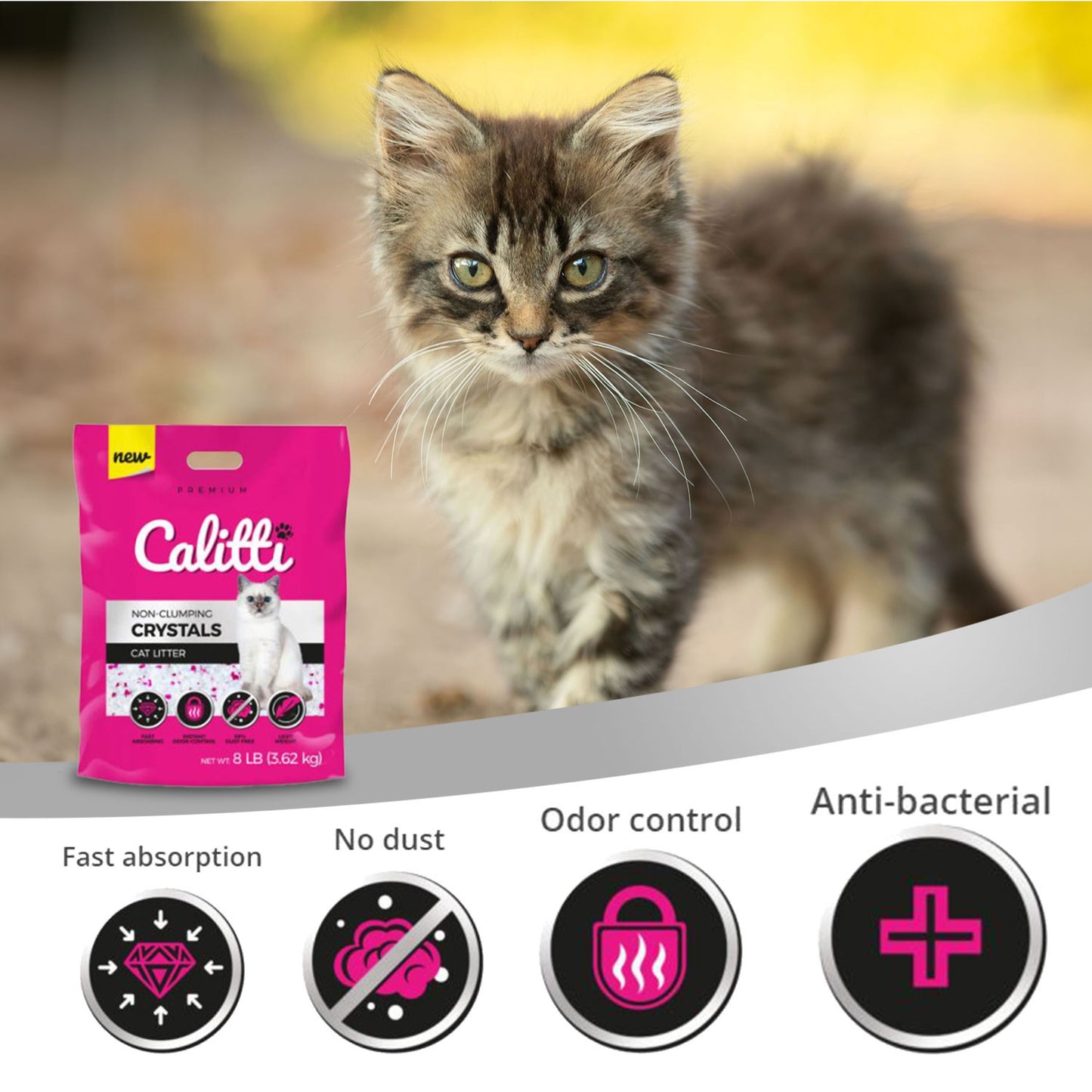 calitti crystals with silica gel, cat litter 8lb