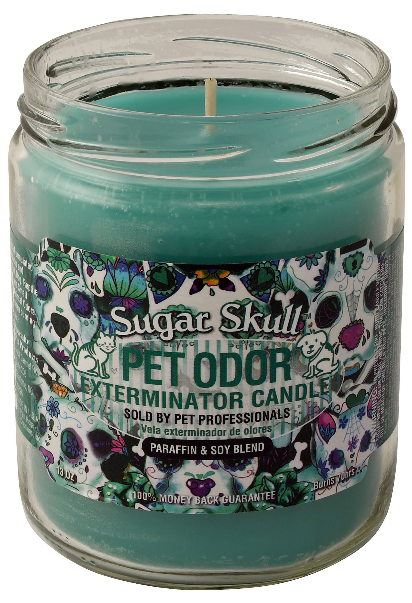 pet odor exterminator candle, sugar skull, 13 oz