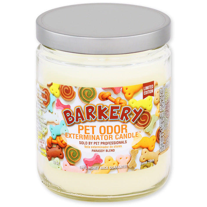 pet odor exterminator candle, barkery, 13 oz