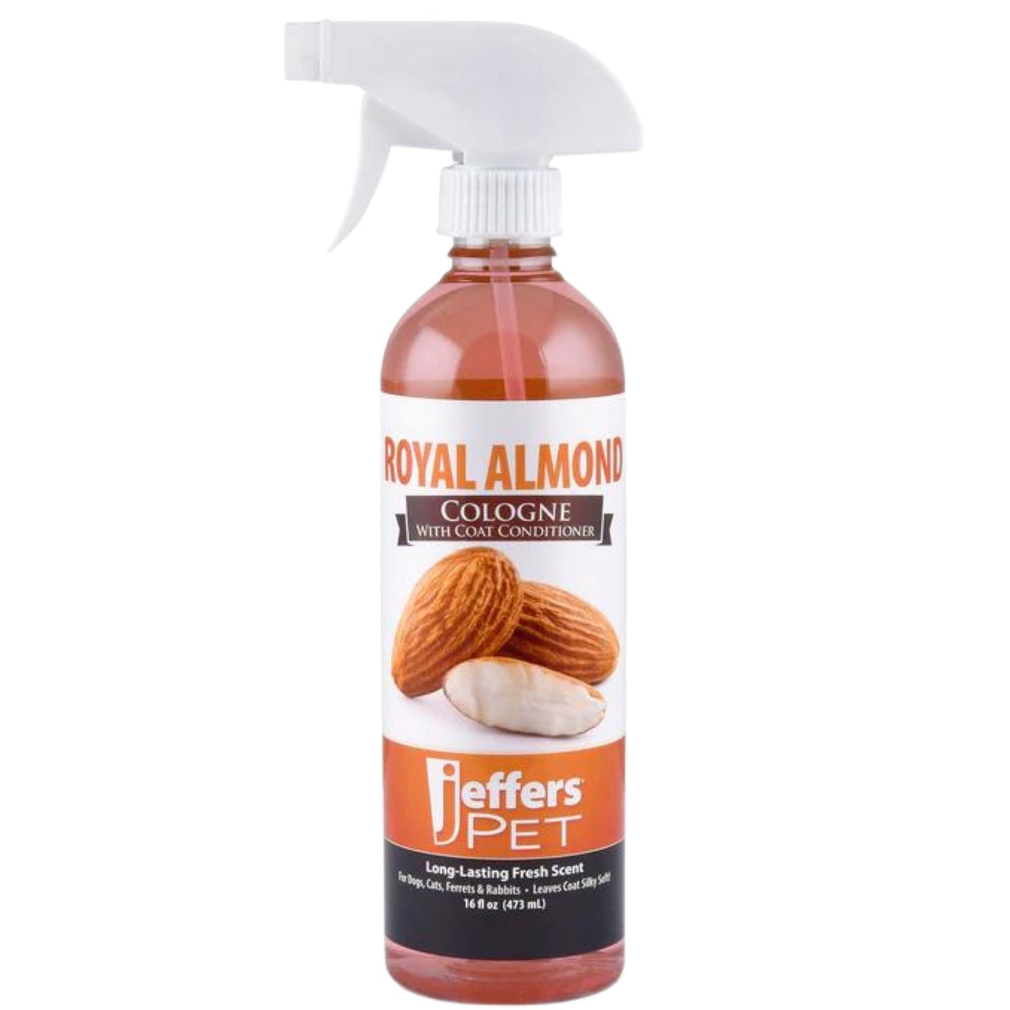 jeffers pet cologne spray with coat conditioner for dogs & cats, royal almond - detergent & soap free grooming fragrance mist, deodorizer, freshener, safe for pets, salon, home use - 16 oz
