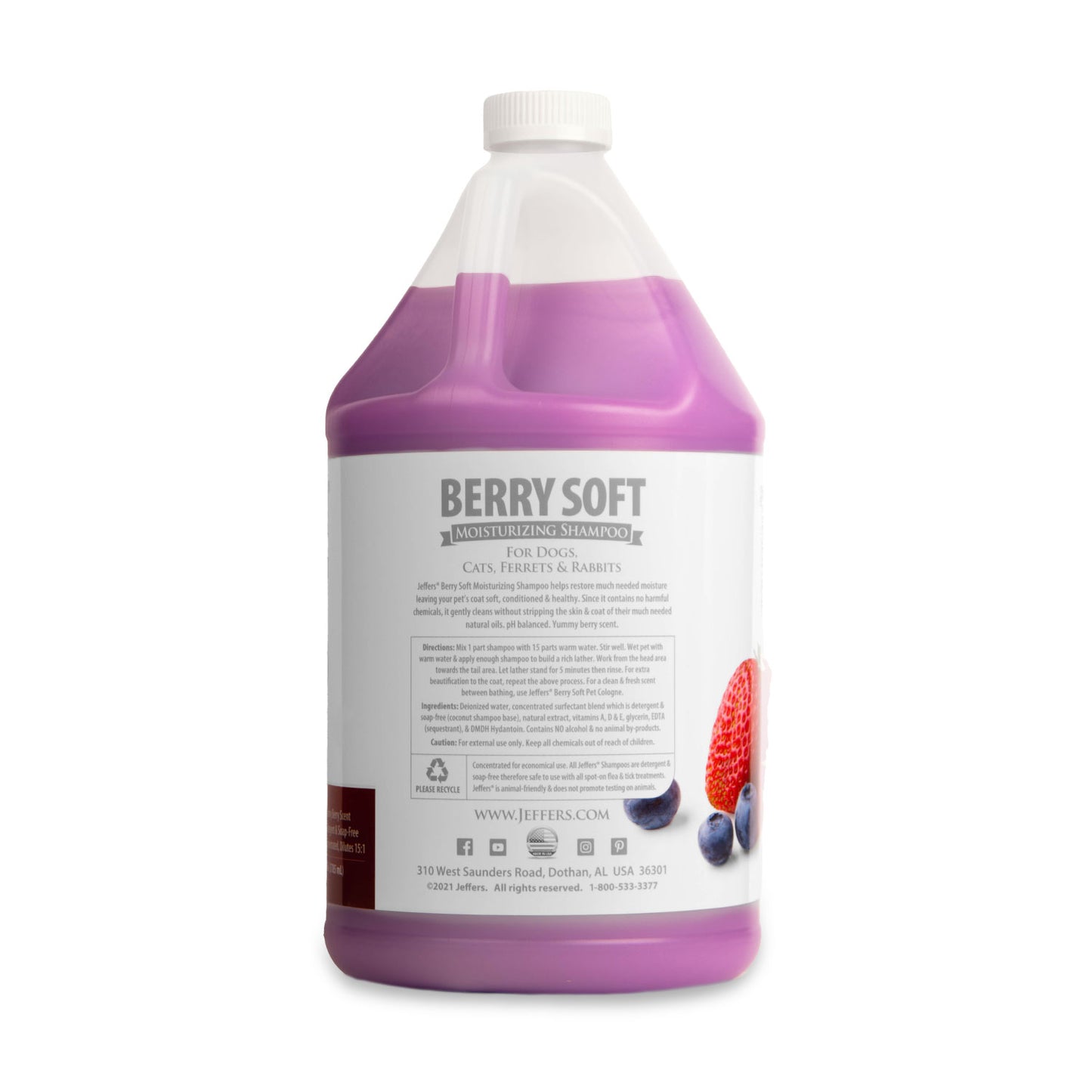 jeffers pet moisturizing shampoo, berry soft scent 128 oz - coconut based, detergent free & soap free, ph balanced, with vitamins a d e, for dogs cats ferrets rabbits, made in the usa, healthy coat