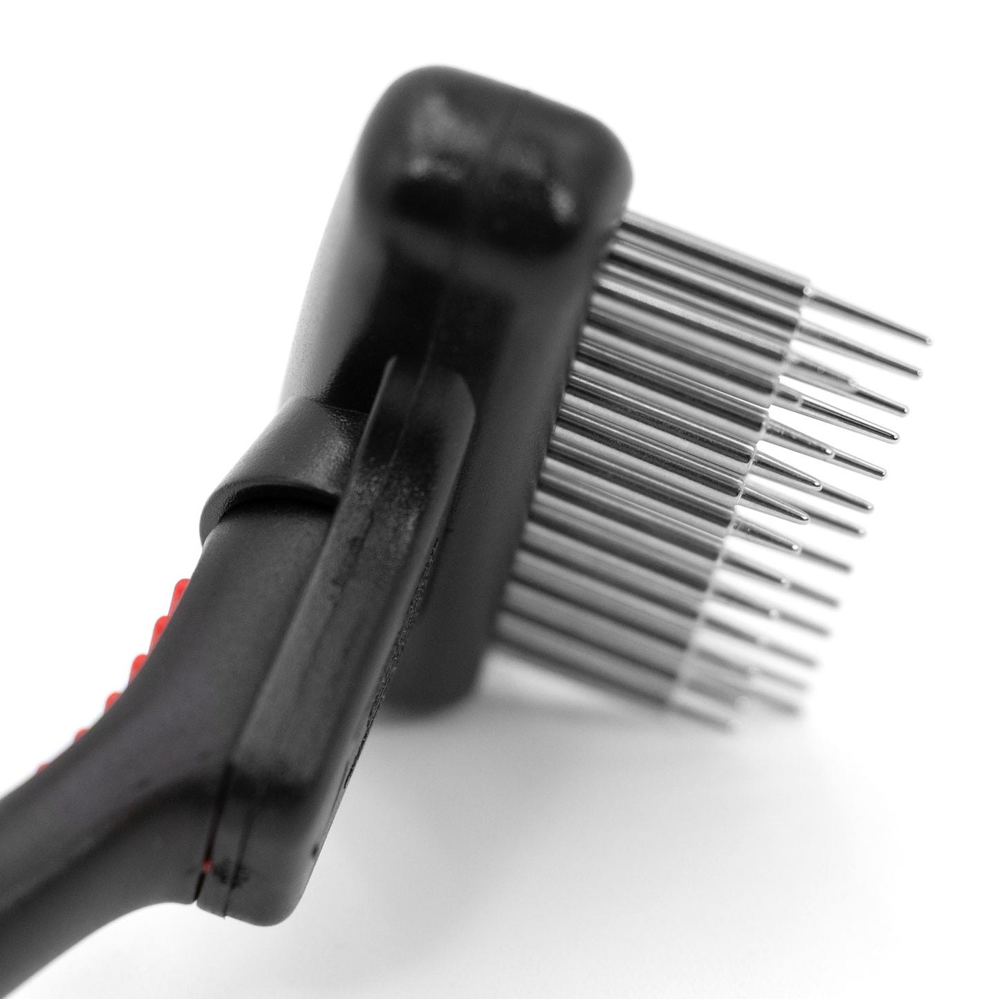jeffers pet magic spring undercoat rake for dogs & cats - undercoat hair removal rake, grooming tool for detangling, removing fur & mats, red black handle - double row 13 long pins & 12 short pins