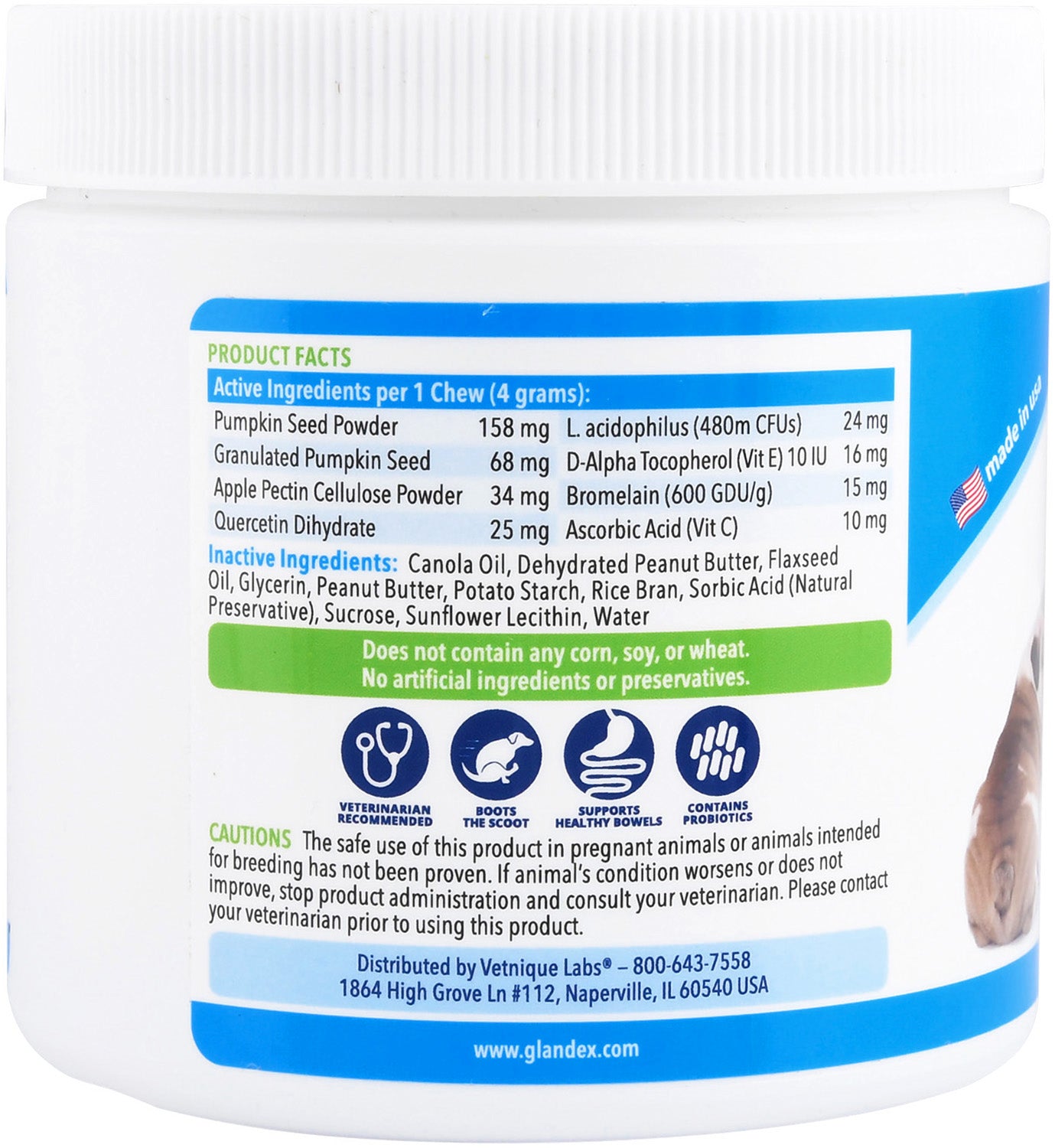 glandex soft chews for dogs, peanut butter, 60 ct