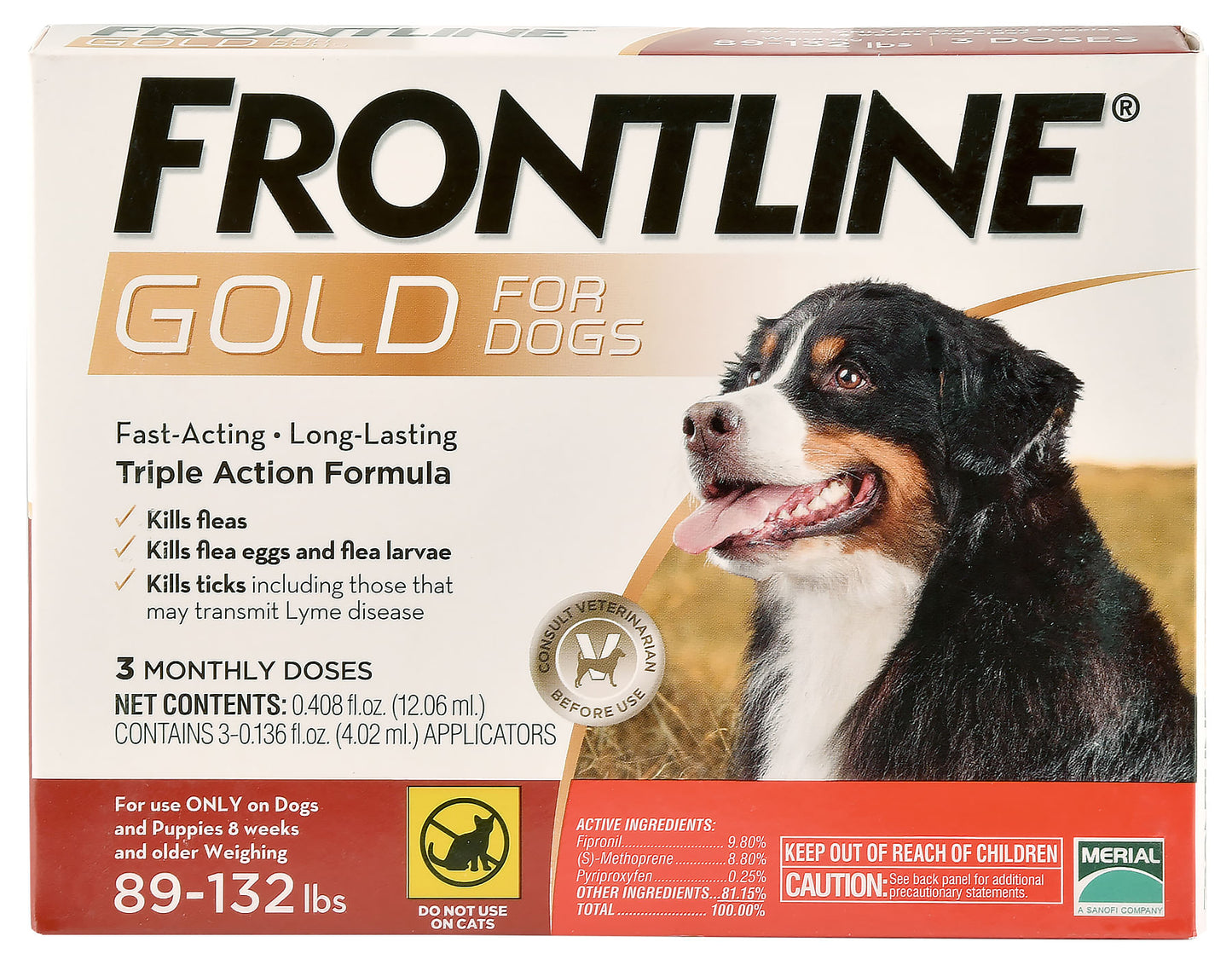 frontline gold, 3 pack, dogs 89-132 lb