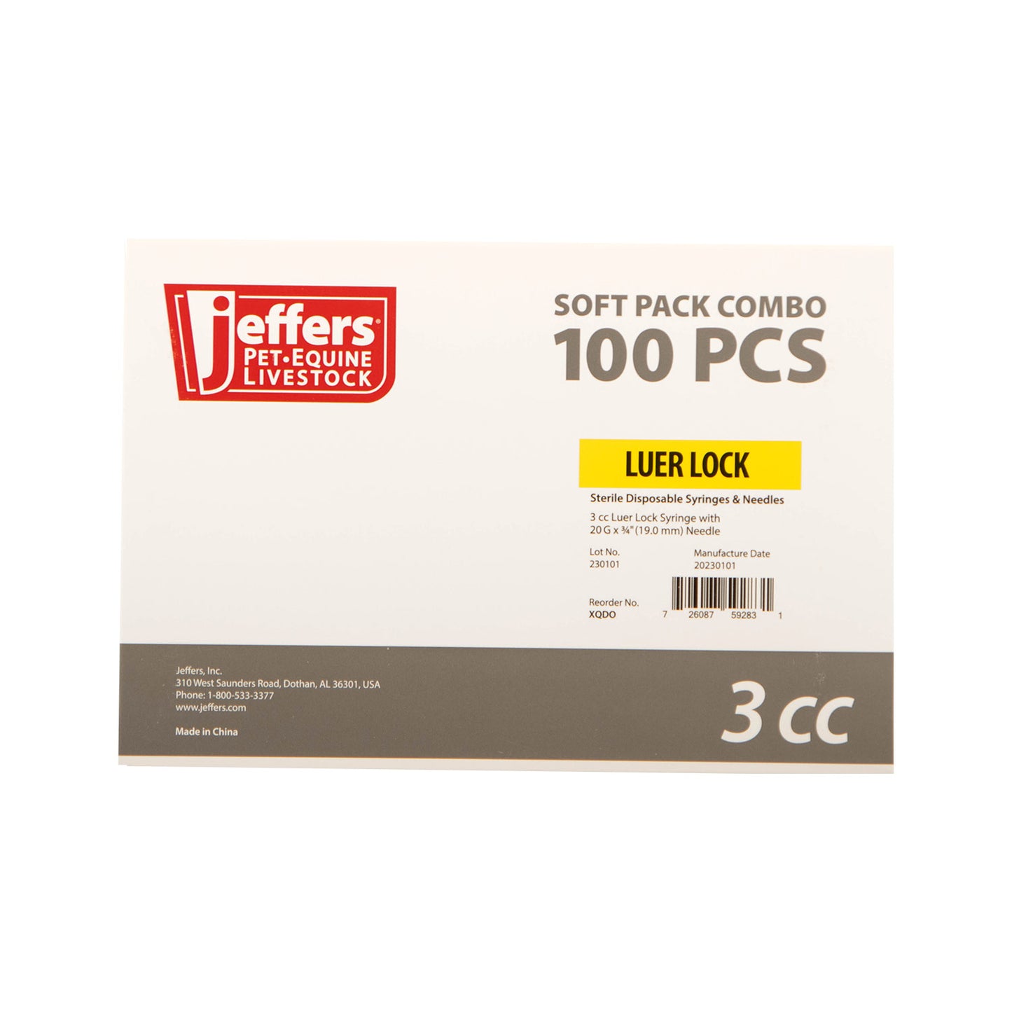 3cc l.l. w/20 x 3/4" combo, box of 100