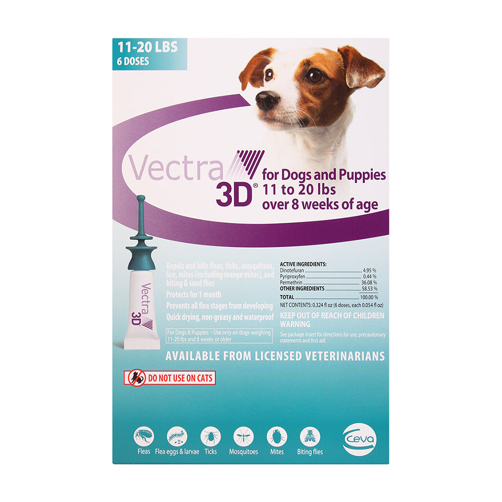 vectra 3d flea & tick spot treatment for dogs 11 - 20 lbs, 3 dose