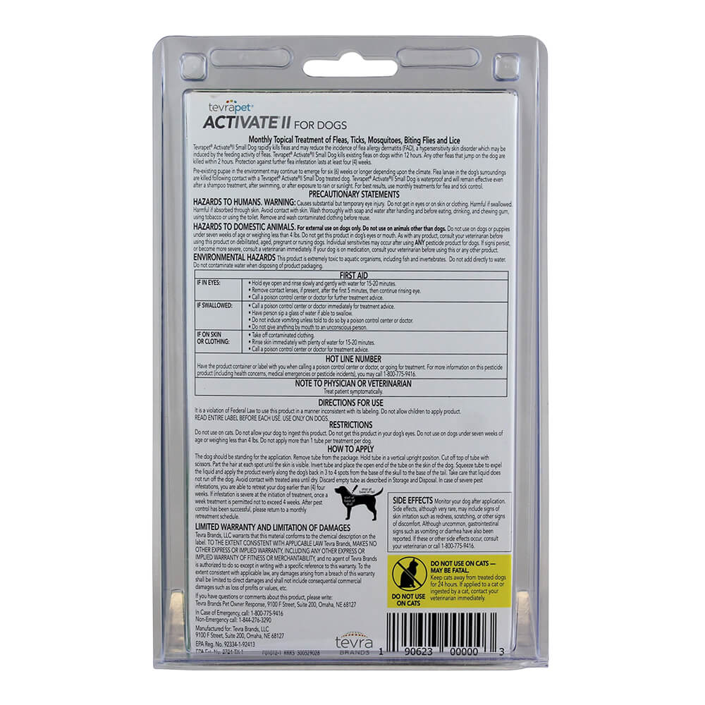 tevrapet activate ii for small dog 4-10 lbs, 4 month supply