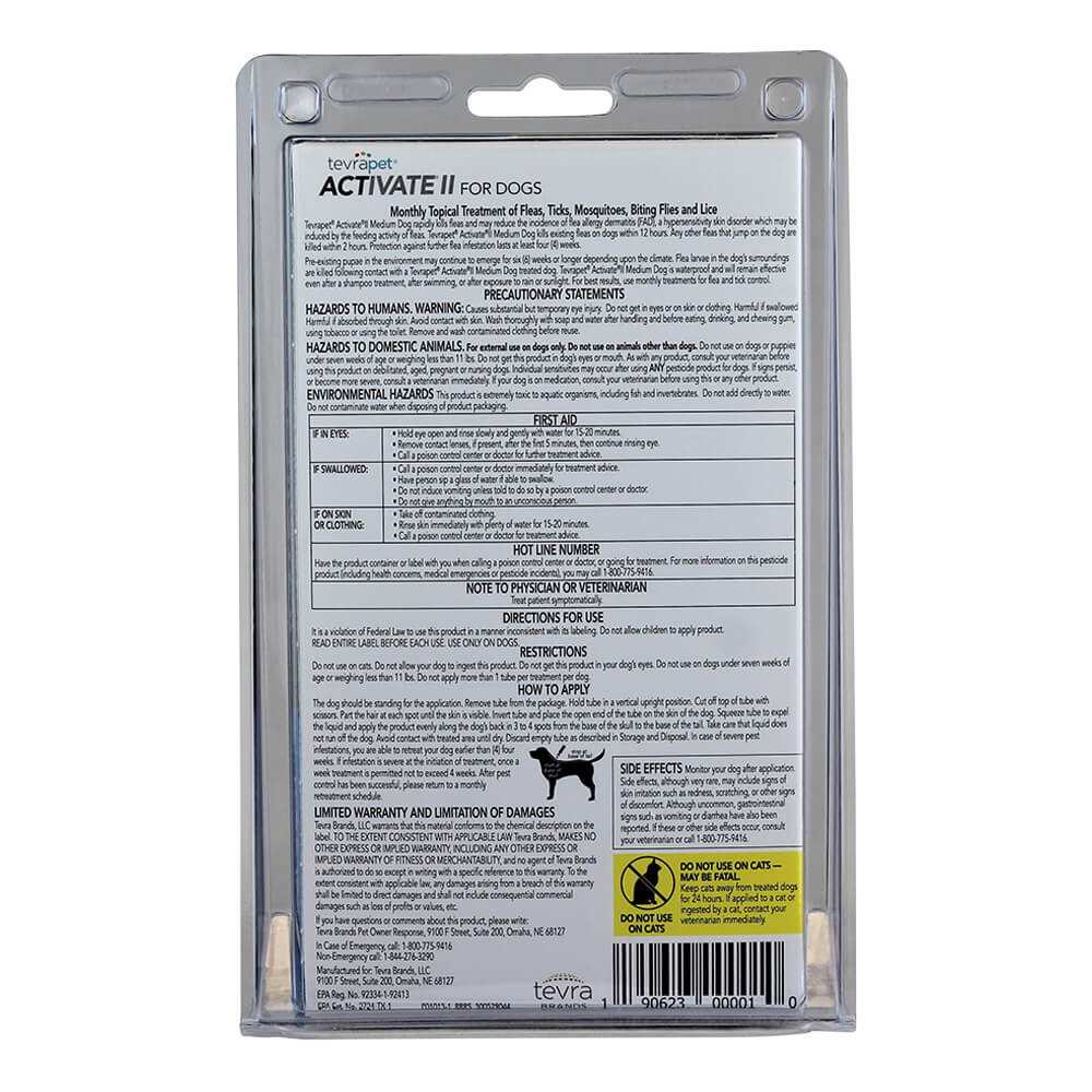 tevrapet activate ii for medium dog 11-20 lbs, 4 month supply