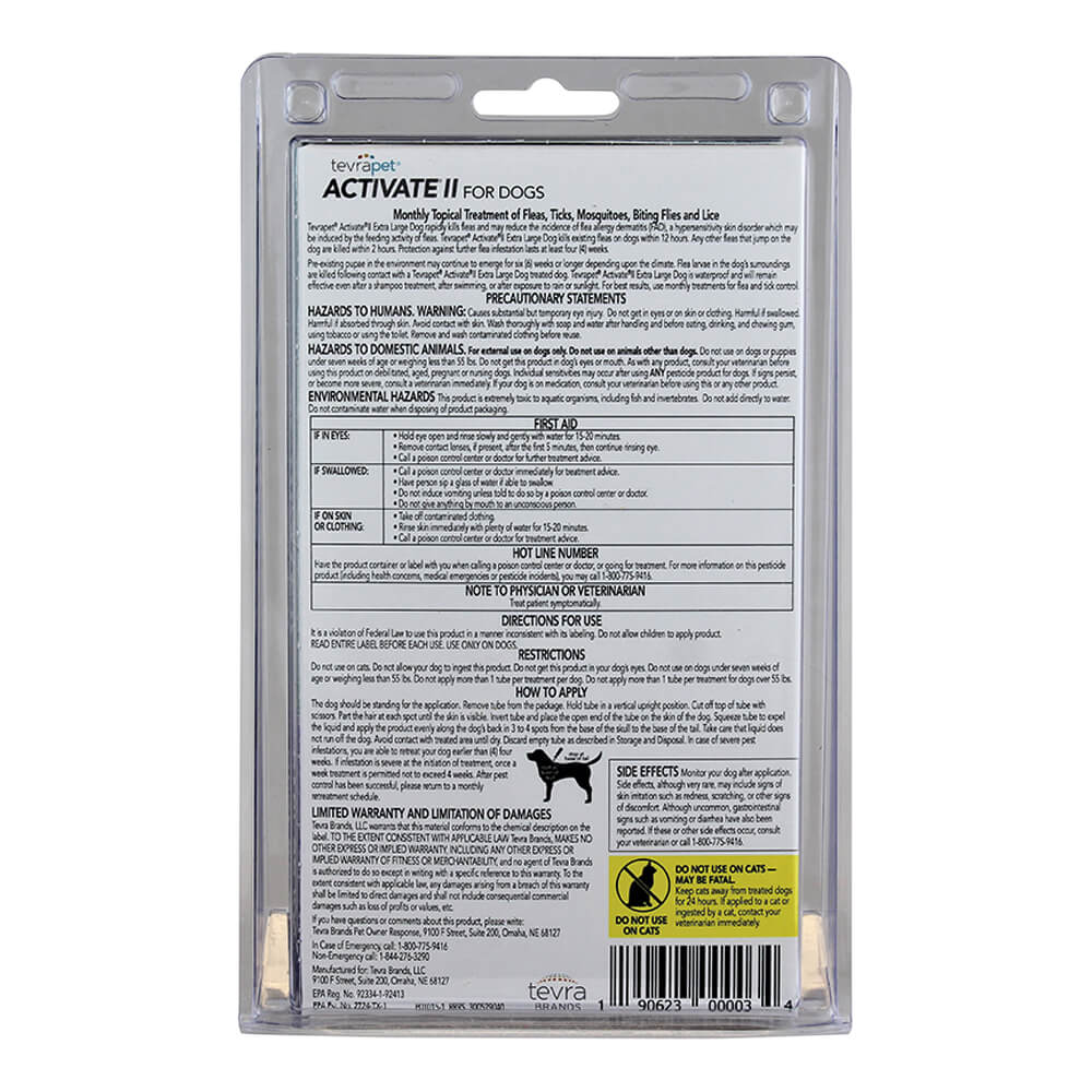tevrapet activate ii for large dog 21-55 lbs, 4 month supply