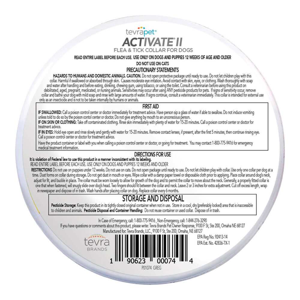 tevrapet activate ii flea & tick collar dogs  12 month  2 ct