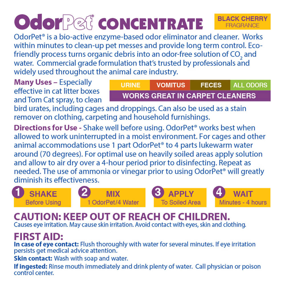 odorpet concentrate stain remover  black cherry ½ gallon