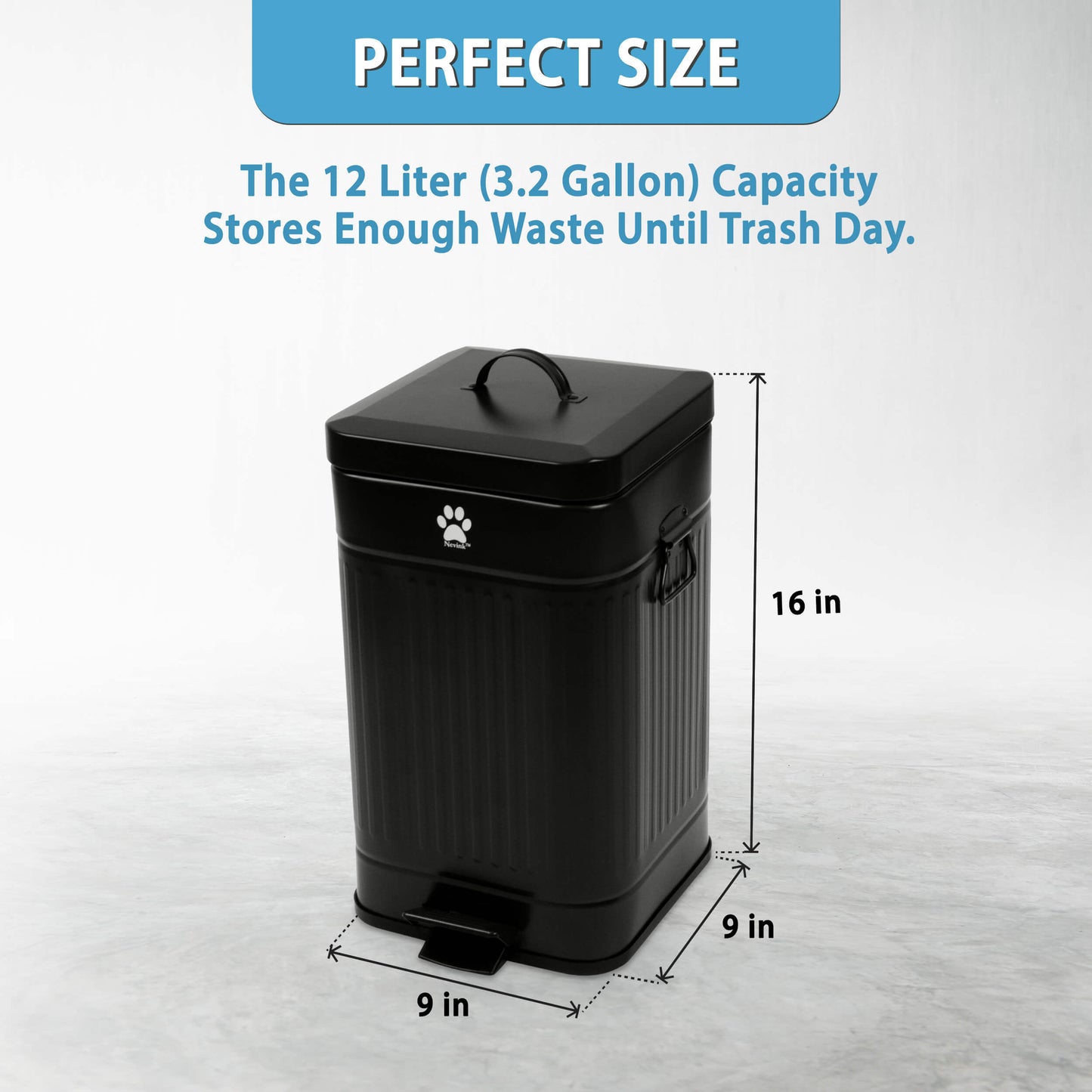 nevink dog poop trash can for outdoors 12 liter, black