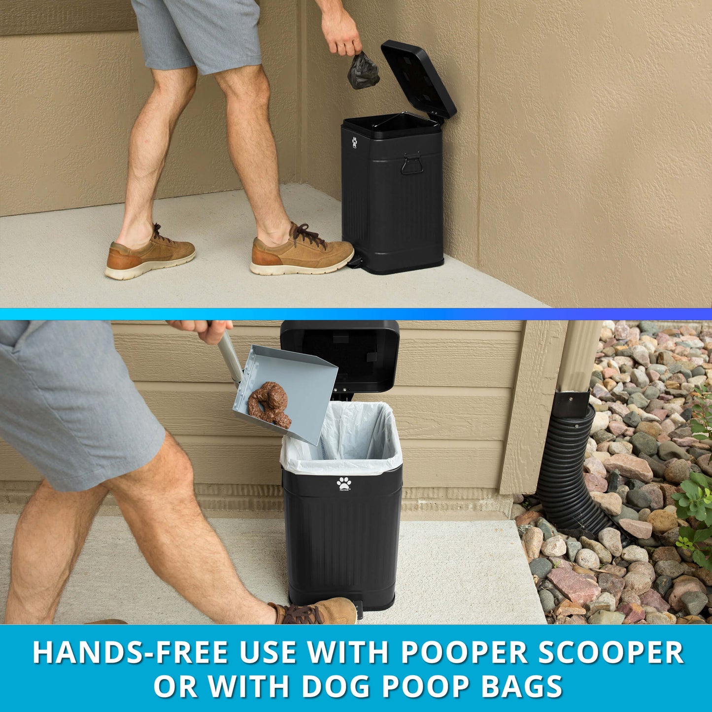 nevink dog poop trash can for outdoors 12 liter, black