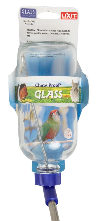 Lixit Glass Water Bottle and tube,stopper 16 oz  LBG16