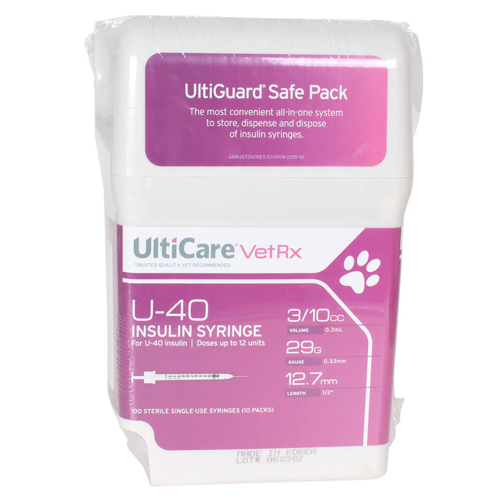 ulticare u-40 insulin syringe w/ disposal  3/10cc  29 gauge x 1/2"  100 ct