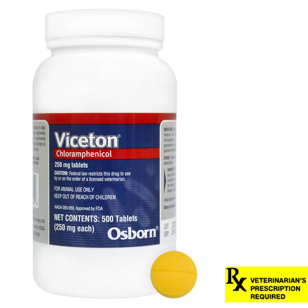 rx viceton (chloramphenicol) 250mg x 500 tablets