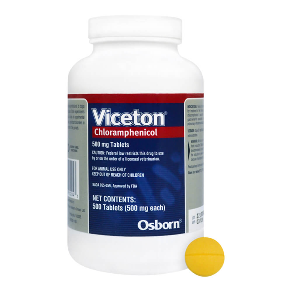 rx viceton (chloramphenicol) 500 mg x 500 tablets