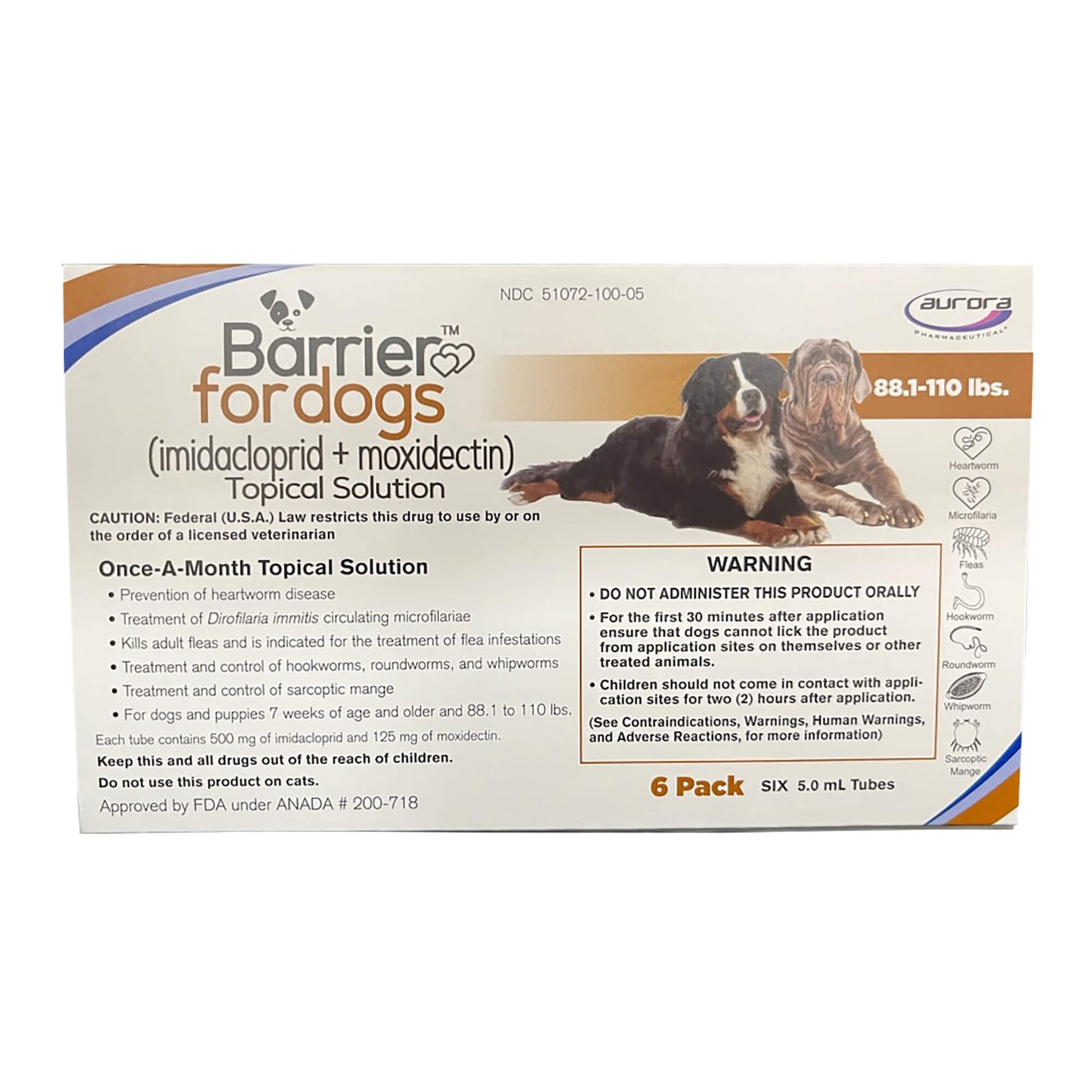 rx barrier topical solution for dogs, 88.1-110 lbs, 6 month
