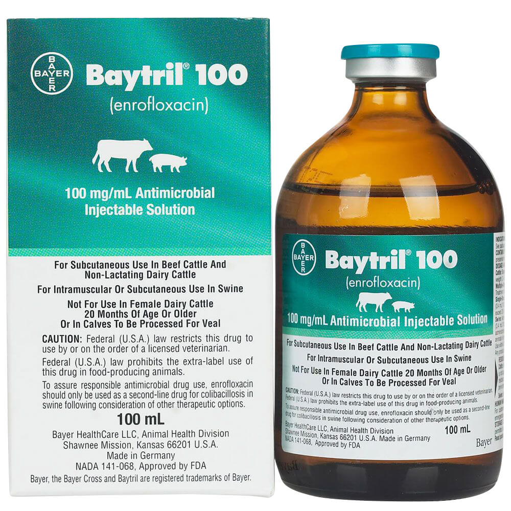 rx baytril 100 injectable solution, 100ml