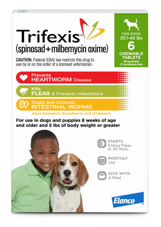 rx trifexis 20.1-40 lbs (green) x 6 tablet