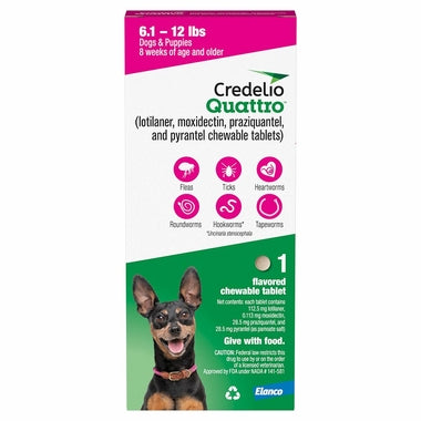 rx credelio quattro chewable tablets for dogs, 6.1-12lbs 1 chewable
