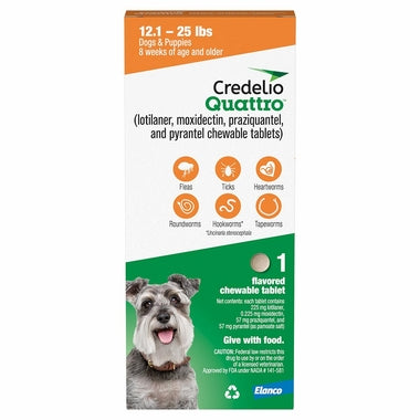 rx credelio quattro chewable tablets for dogs, 12.1-25lbs 1 chewable