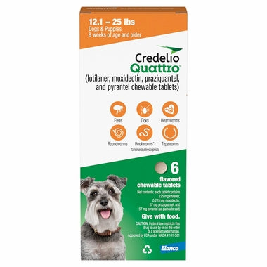 rx credelio quattro chewable tablets for dogs,  12.1-25lbs 6 chewable tabs