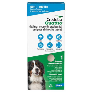 rx credelio quattro chewable tablets for dogs, 50.1-100lbs 1 chewable