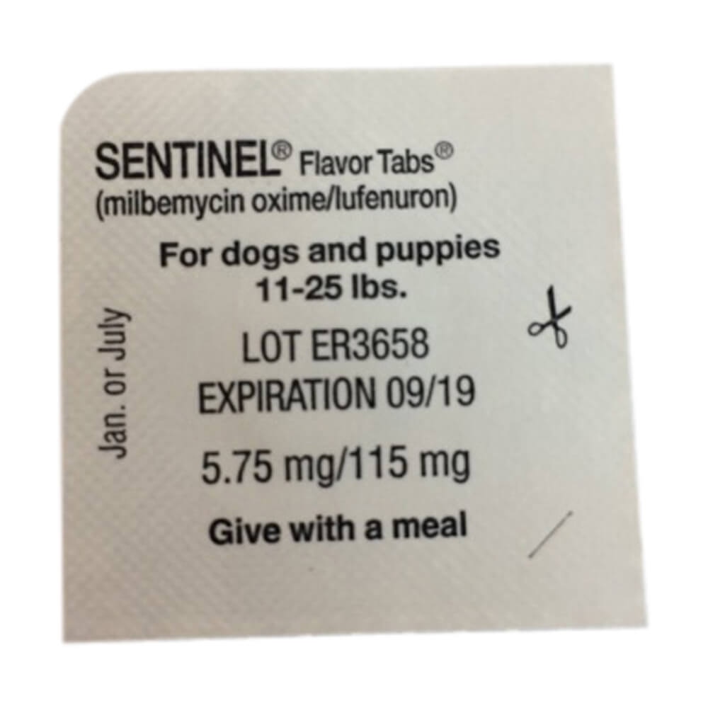 rx sentinel flavor tabs 11-25lbs x1 tablet
