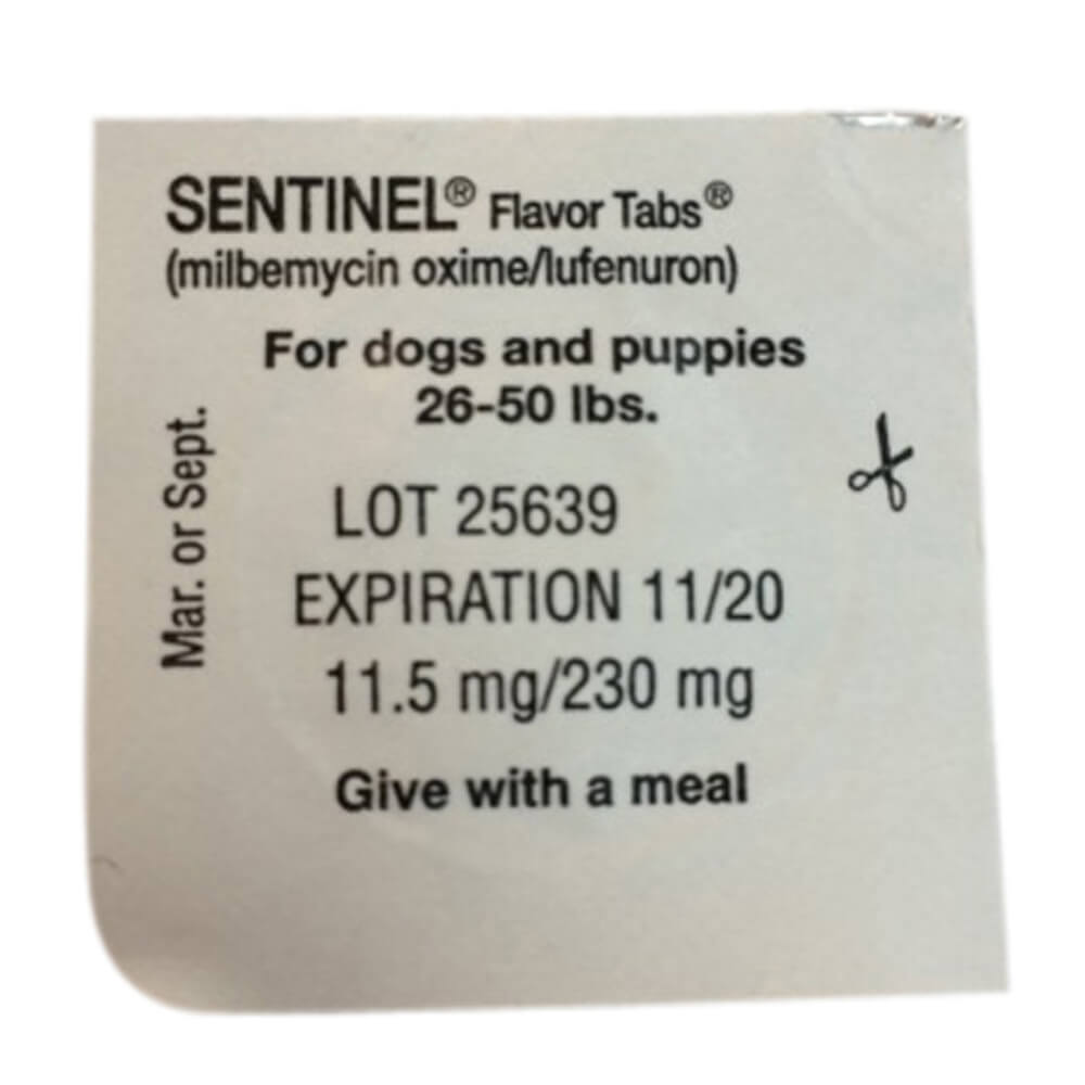 rx sentinel flavor tabs 26-50lbs x 1 tablet