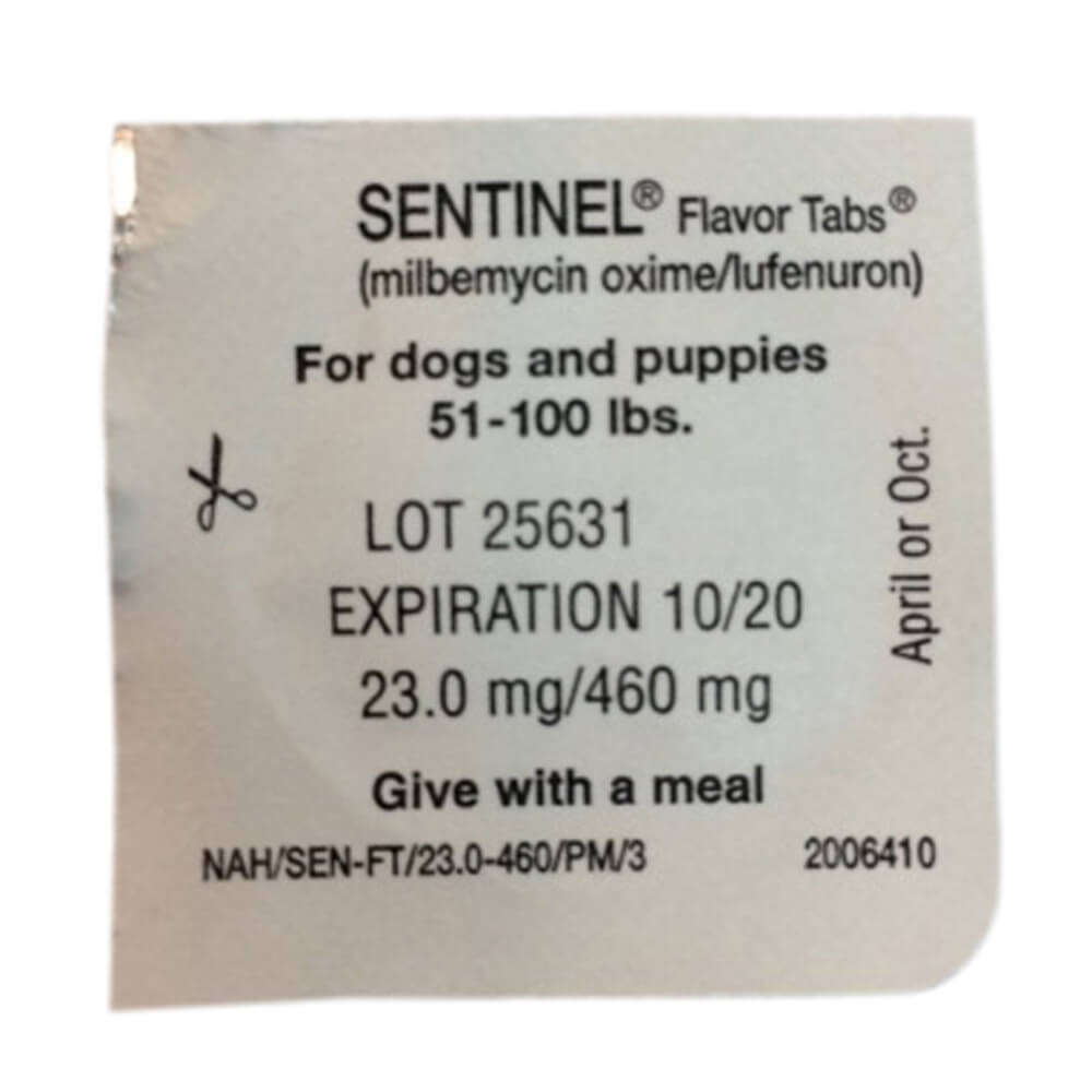 rx sentinel flavor tabs 51-100lbs x 1 tablet