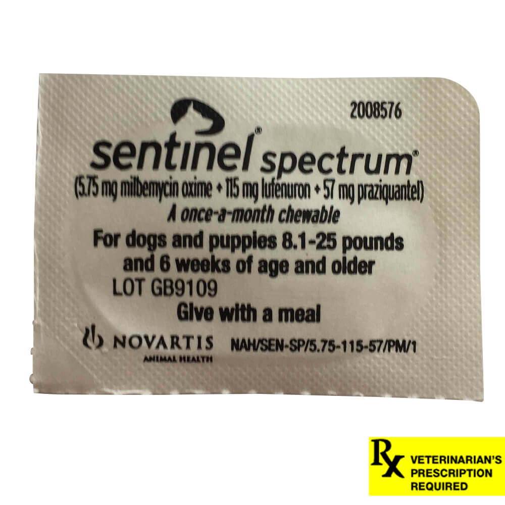 rx sentinel spectrum chews 8-25lbs x 1 tablet
